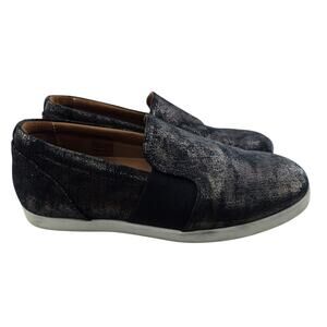 ATM Slip On Sneakers Womens 6.5 37 Metallic Black Suede‎ Glitter Designer Casual